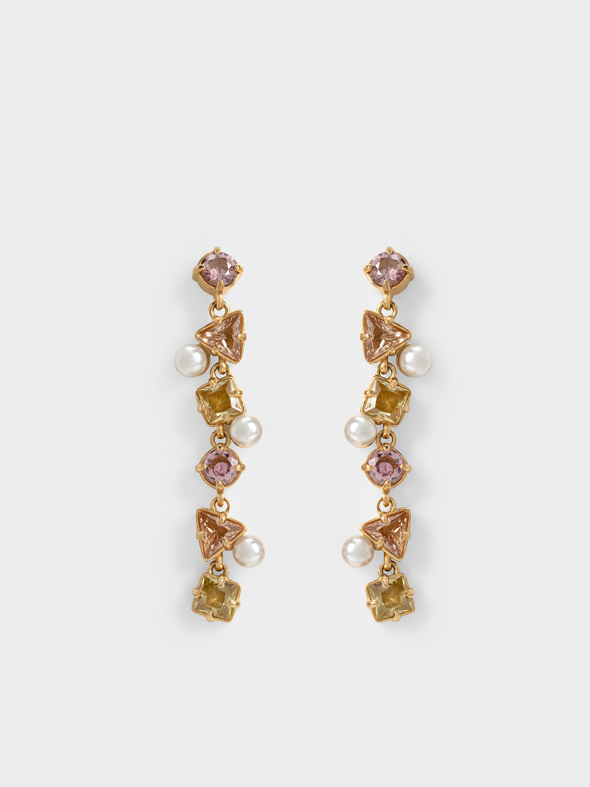 Nude Pearl & Crystal-Embellished Drop Earrings - CHARLES & KEITH UK