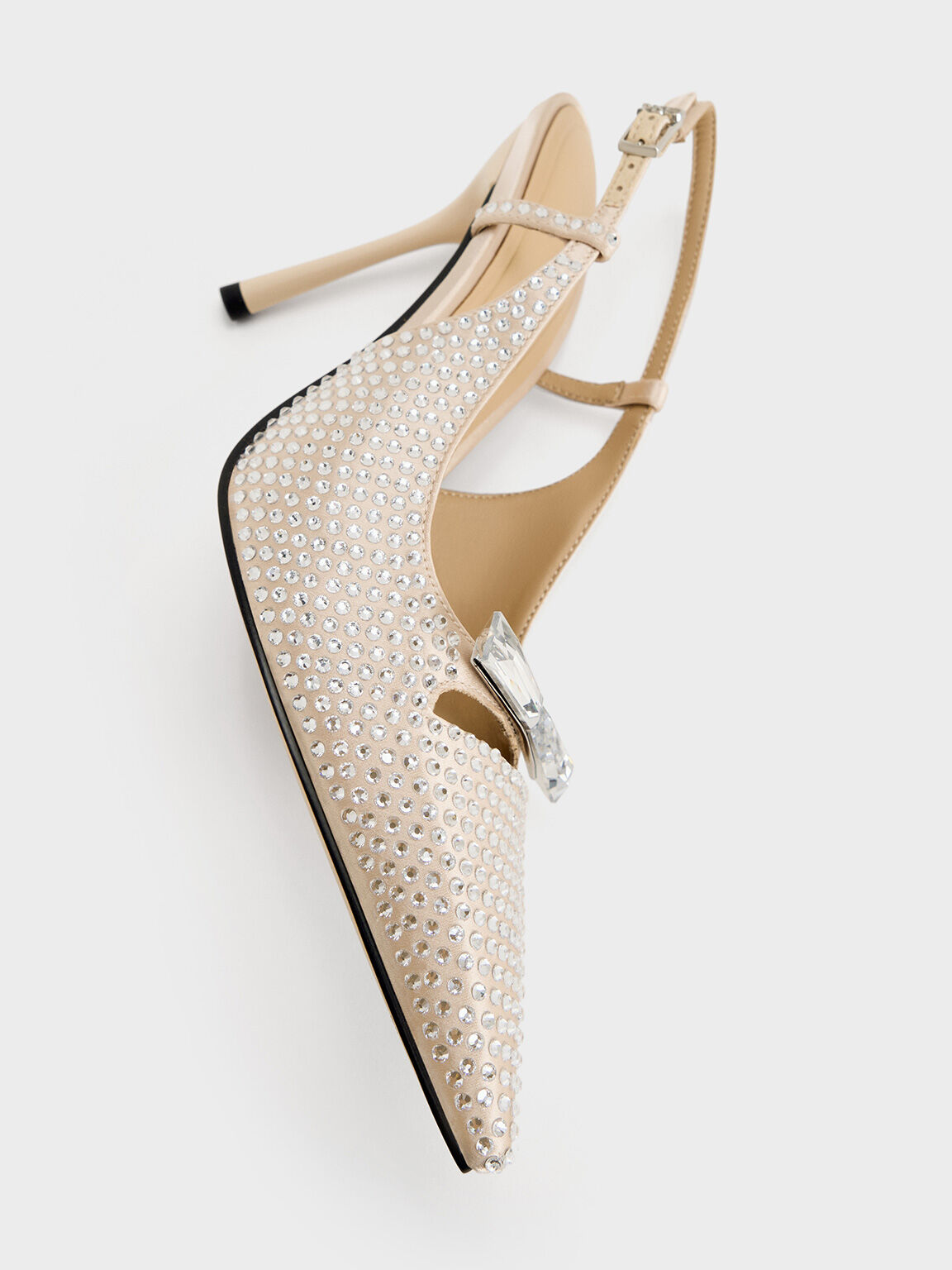 Recycled Polyester Crystal-Embellished Bow Slingback Pumps, Sand, hi-res