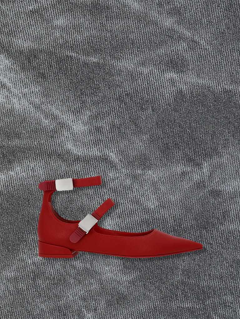 Women’s Robbie Pointed-Toe Mary Jane Flats in red