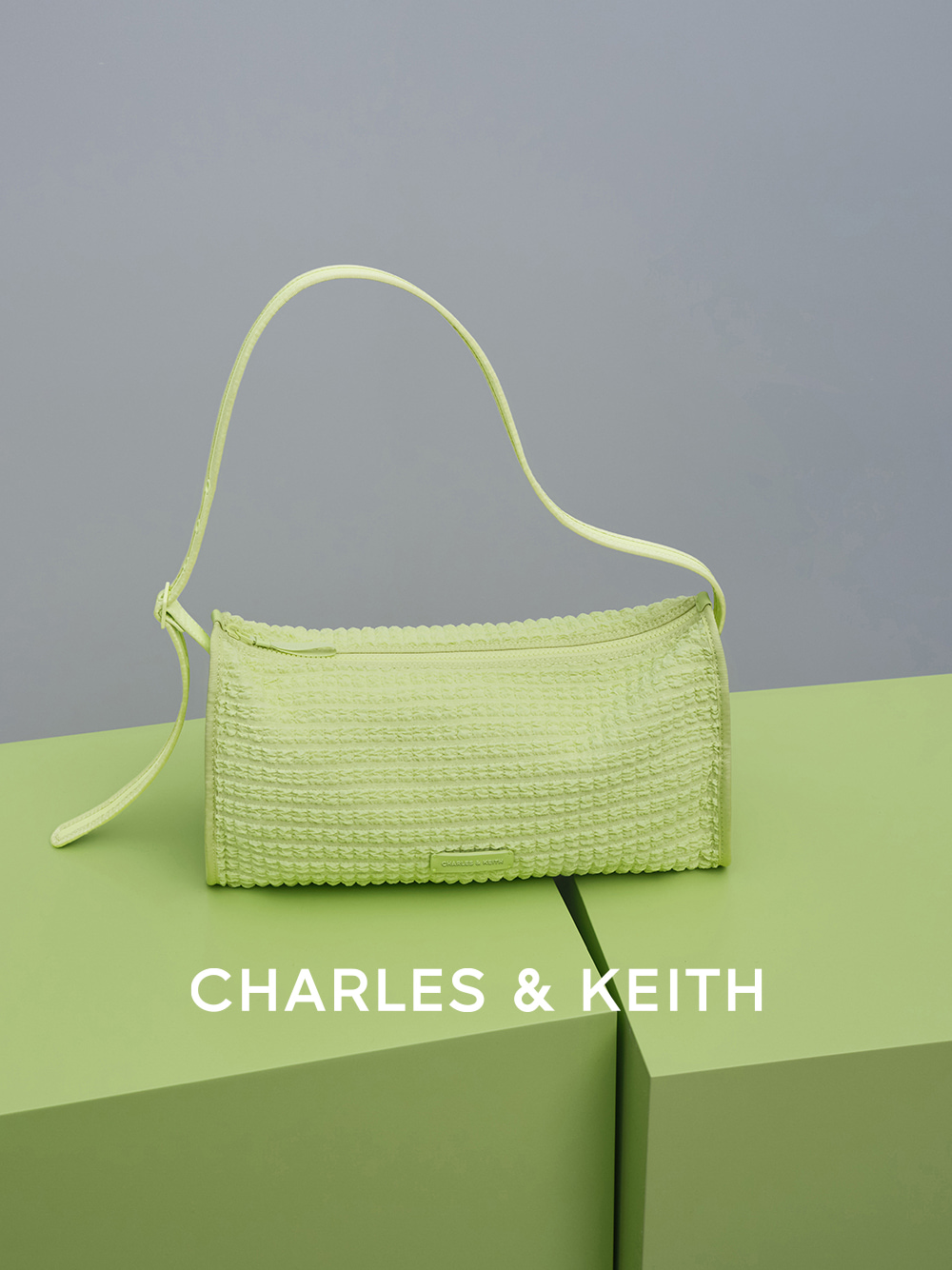 Textured Elongated Shoulder Bag in zesty green - CHARLES & KEITH