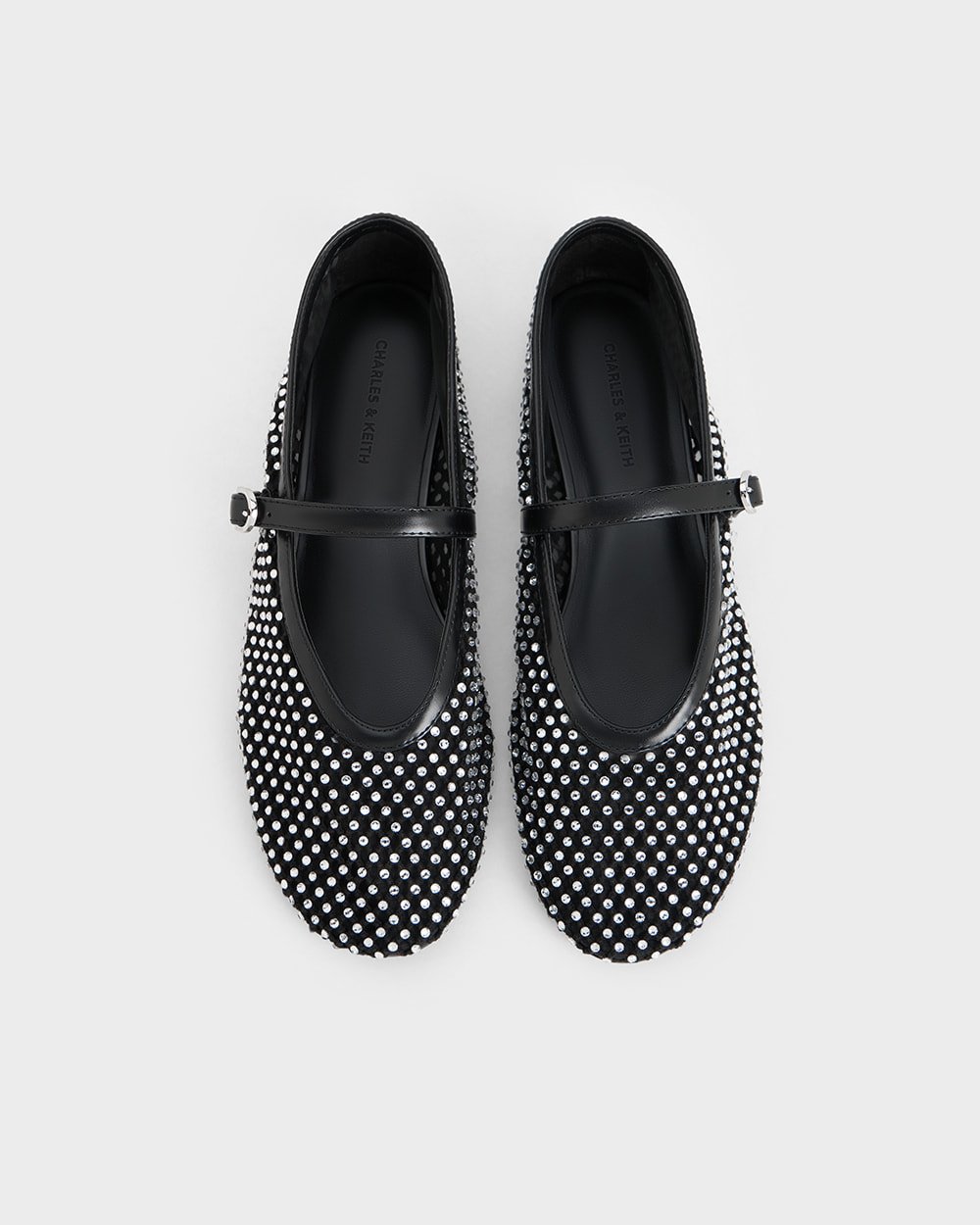 Women's Black Mesh Crystal-Embellished Mary Janes - CHARLES & KEITH