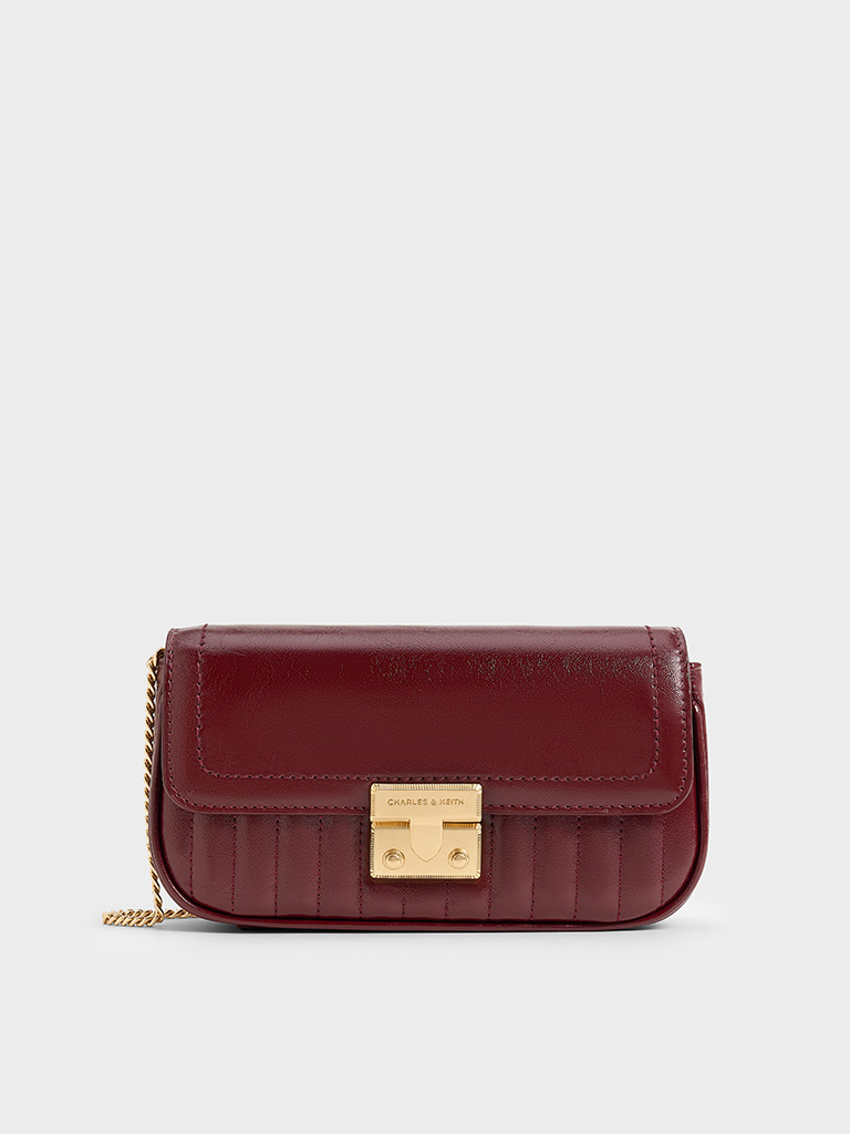 Women’s mini Donna crinkle-effect bag in burgundy — CHARLES & KEITH