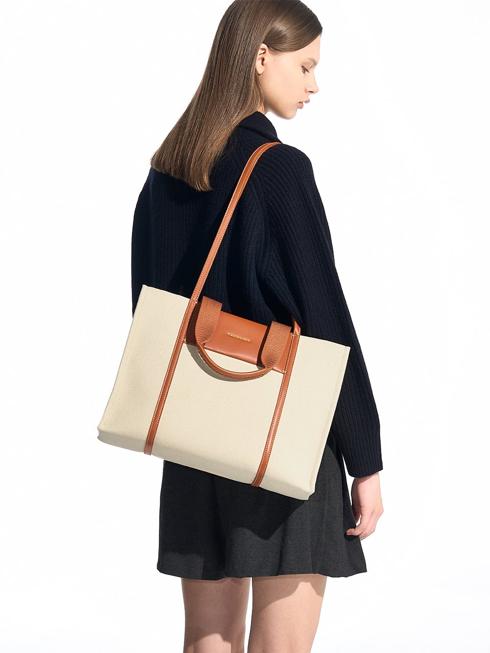 Women's Cognac Shalia Canvas Tote Bag - CHARLES & KEITH