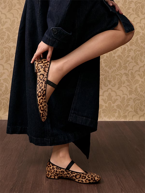 Women's Leopard-Print Textured Mary Jane Flats - CHARLES & KEITH