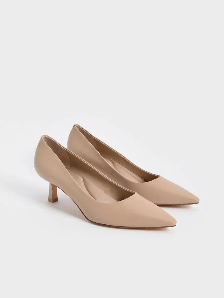 Women’s Emmy pointed kitten heel pumps in nude - CHARLES & KEITH