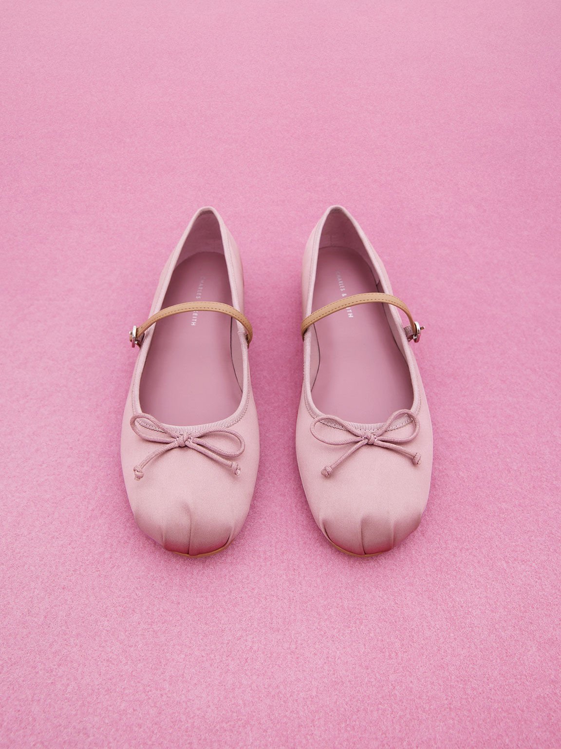 Women’s satin bow Mary Jane flats in pink - CHARLES & KEITH