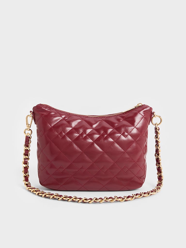 Women’s Duo quilted slouchy hobo bag in burgundy — CHARLES & KEITH