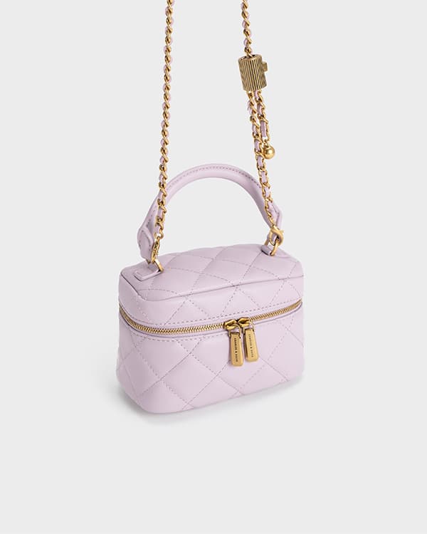 Women's Lilac Quilted Vanity Pouch - CHARLES & KEITH 
