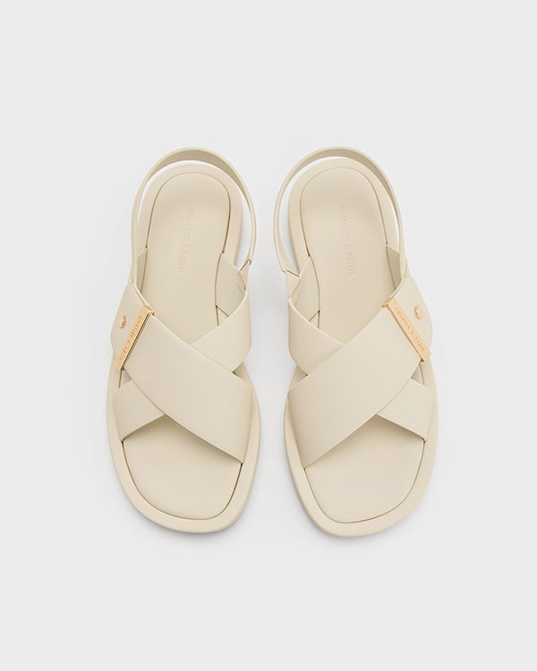 Women’s Chalk Crossover-Strap Slingback Sandals - CHARLES & KEITH