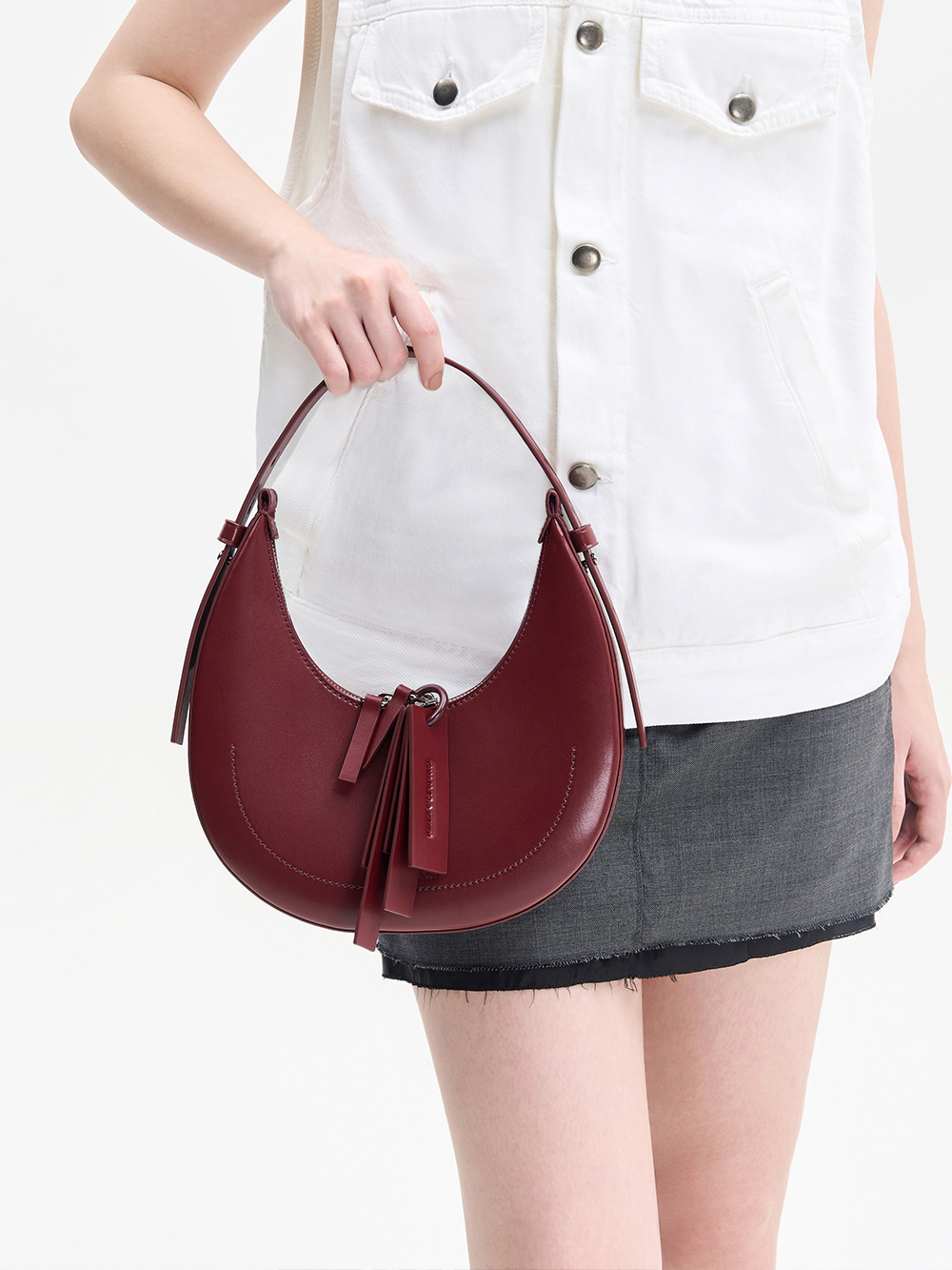 Women's Burgundy Carey Crescent Hobo Bag