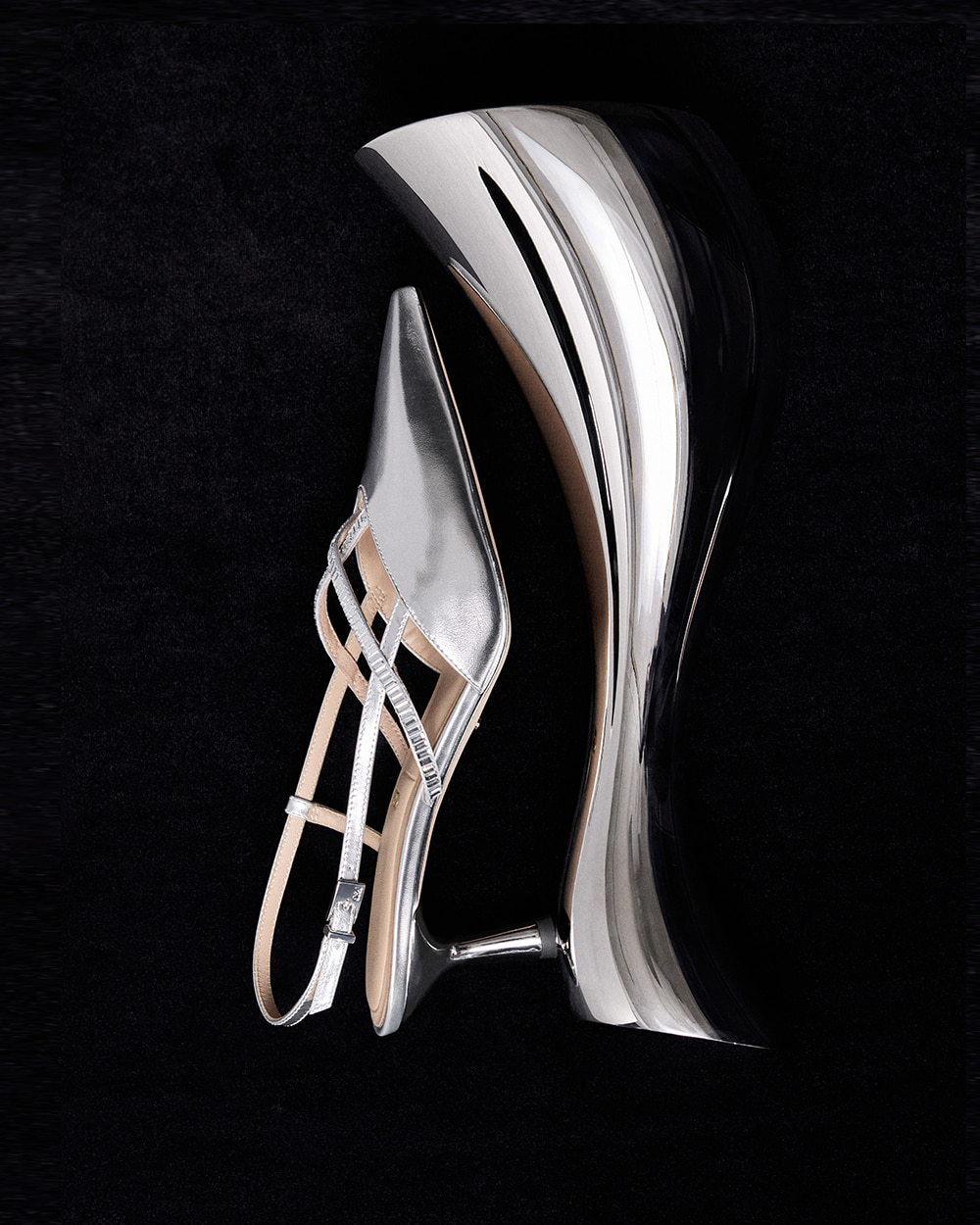 Women’s metallic leather & satin crystal-embellished slingback pumps in silver – CHARLES & KEITH