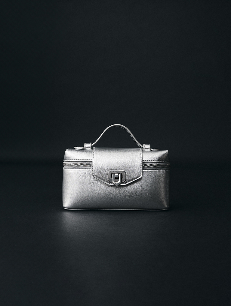 Women’s Arwen metallic top handle vanity bag in silver - CHARLES & KEITH