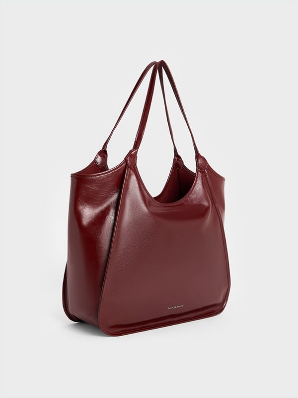 Women's Burgundy Sianna Crinkle-Effect Slouchy Tote Bag - CHARLES & KEITH