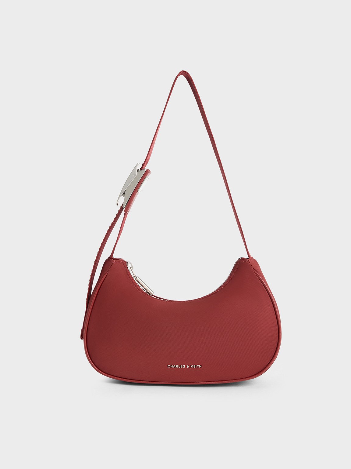 Charles & Keith - Nylon Curved Metallic-Accent Shoulder Bag