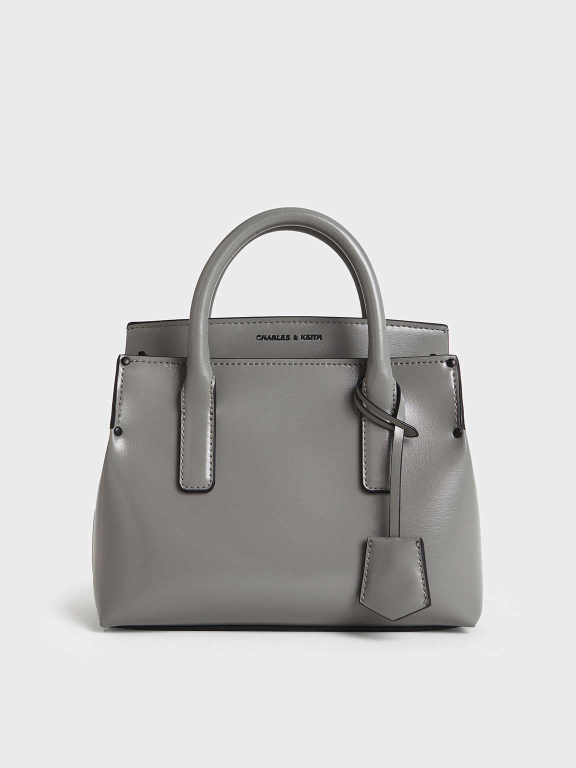 Charles & Keith - Rene Structured Top Handle Bag In Grey