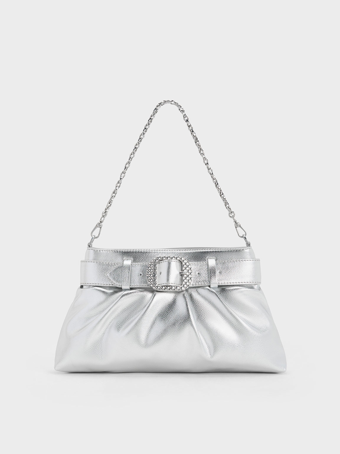 Charles & Keith - Avis Metallic Belted Ruched Shoulder Bag