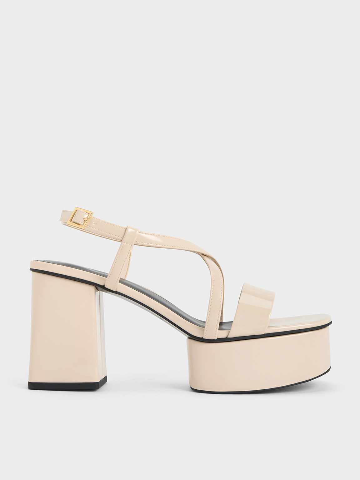 Charles & Keith Patent Crossover Strap Platform Sandals In Cream