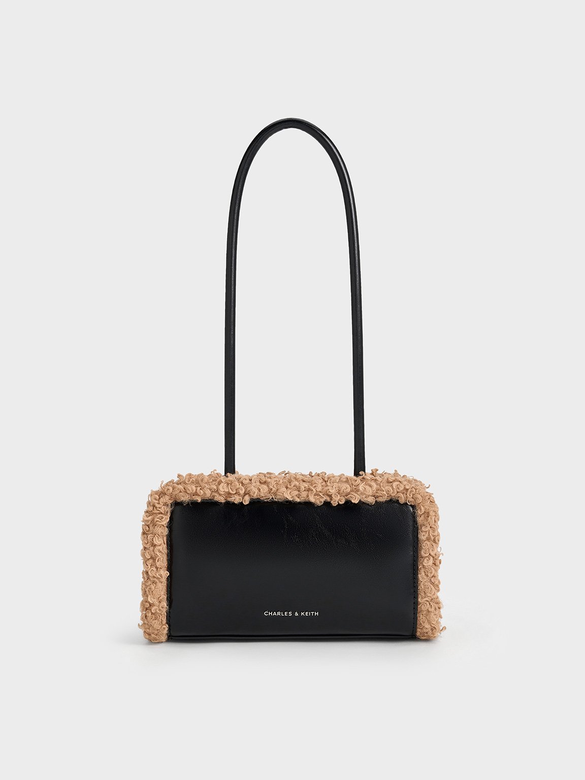 Charles & Keith - Fur-Trim Elongated-Handle Shoulder Bag