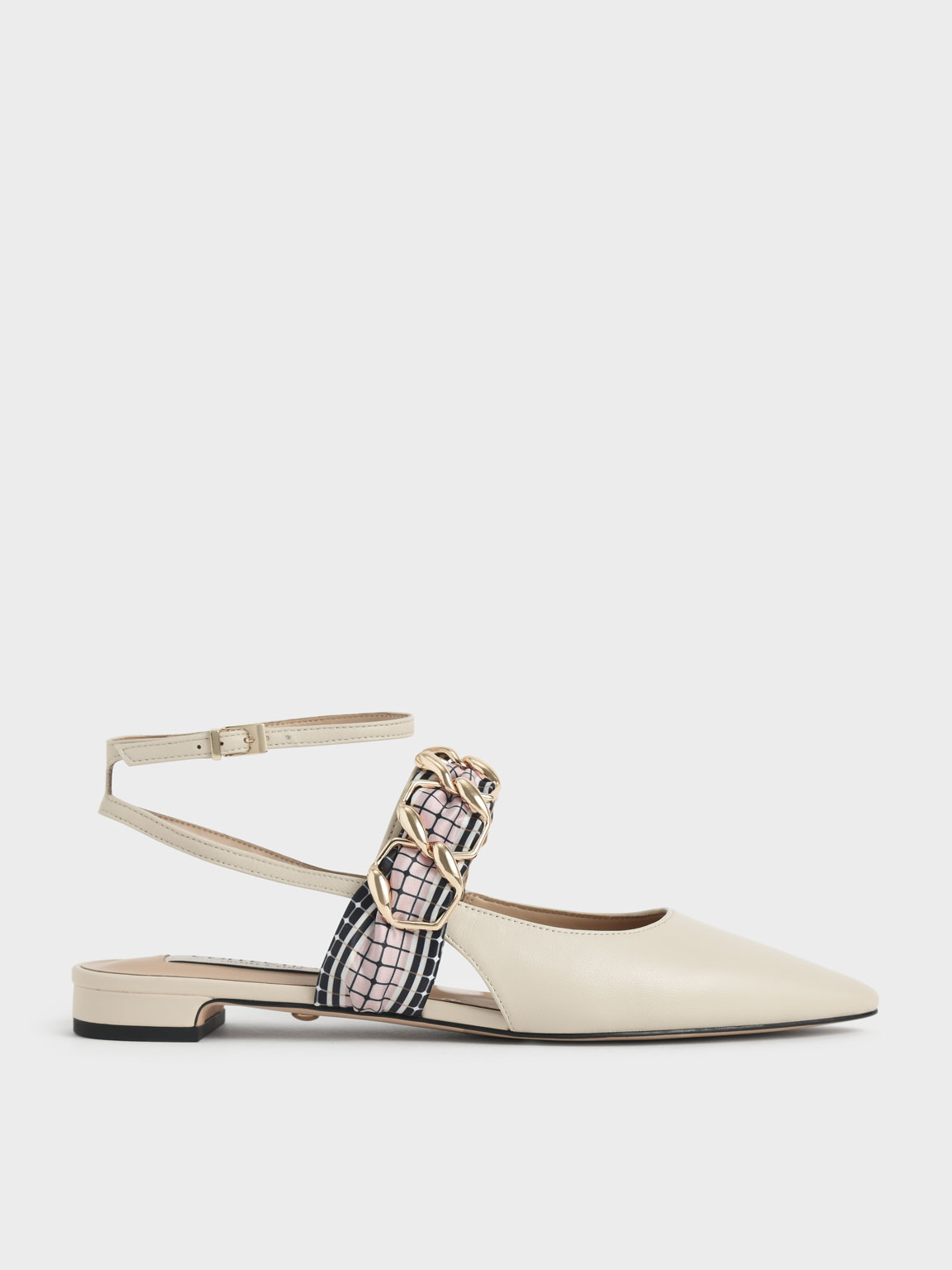 

Printed Fabric Scarf Leather Ballet Pumps, Chalk