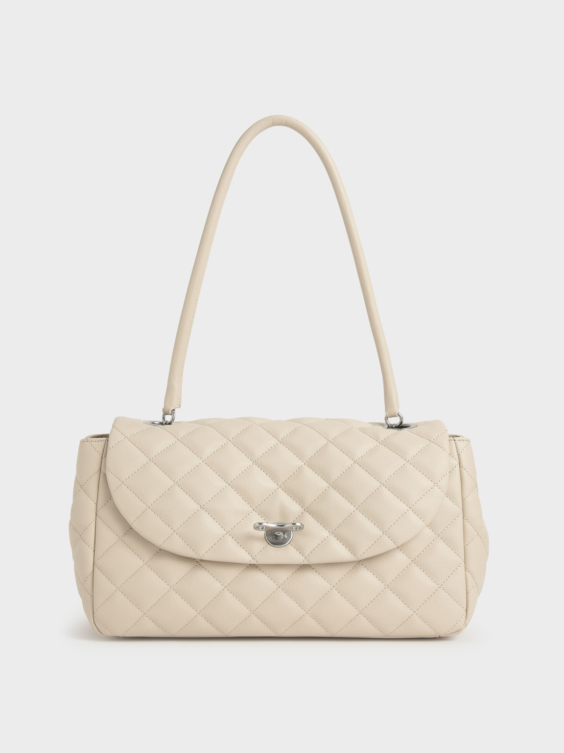 

Chain Link Quilted Top Handle Bag, Cream