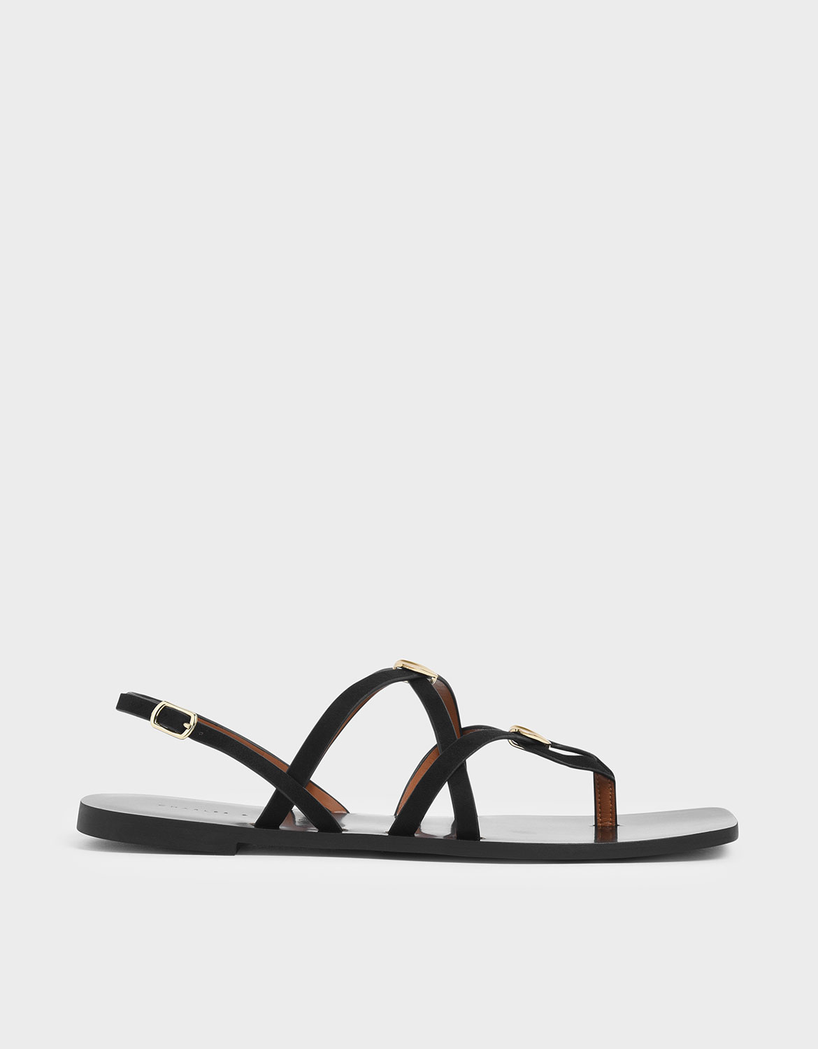 

Criss Cross Metal Accent Textured Strappy Sandals, Black