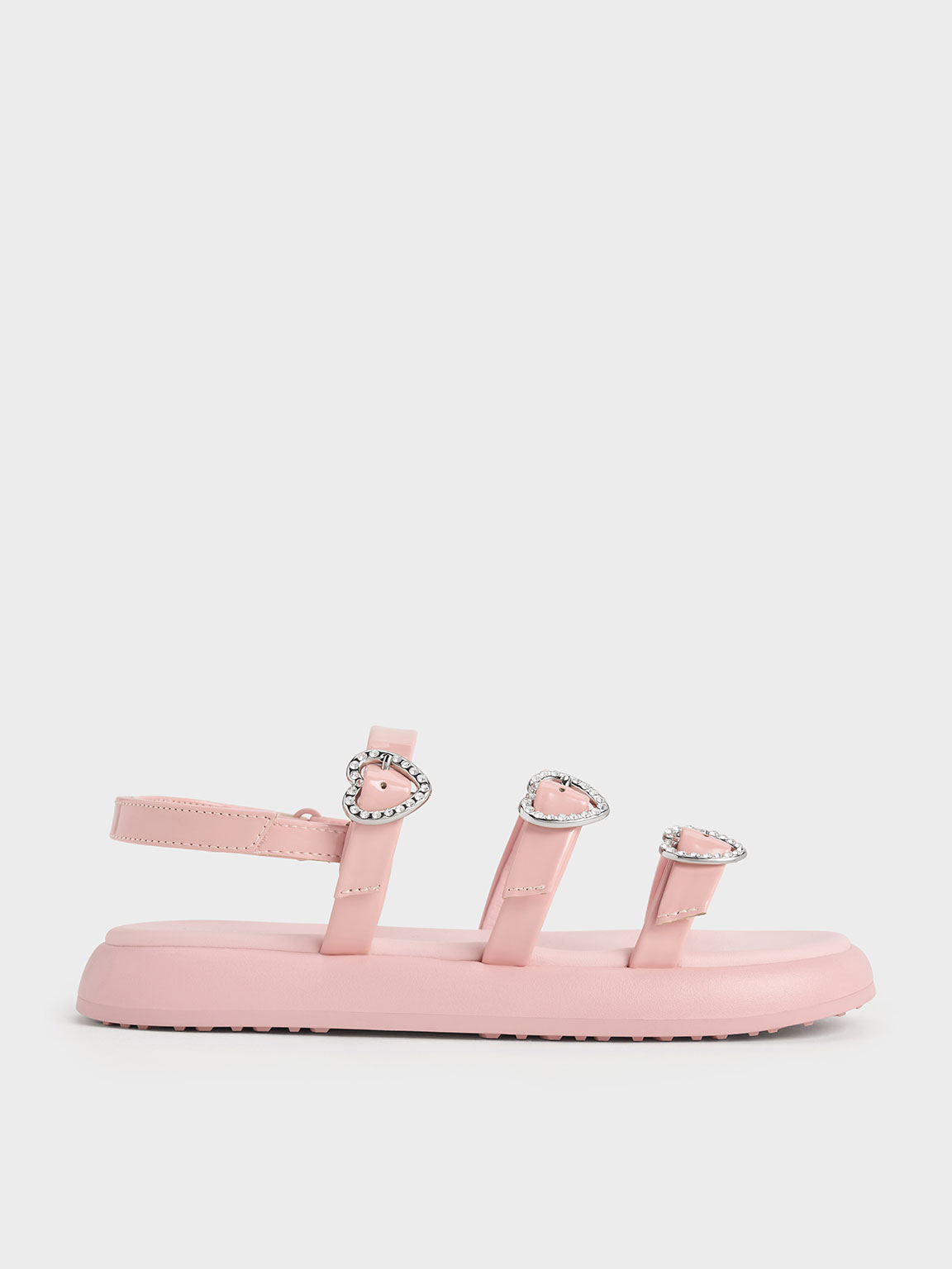 Charles & Keith - Girls' Patent Heart-Embellished Strappy Sandals