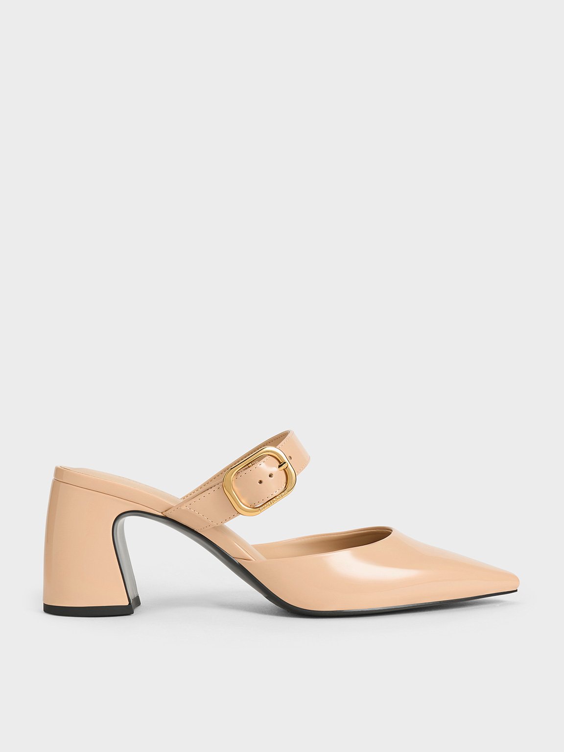 Charles & Keith - Patent Pointed-Toe Mary Jane Heeled Mules