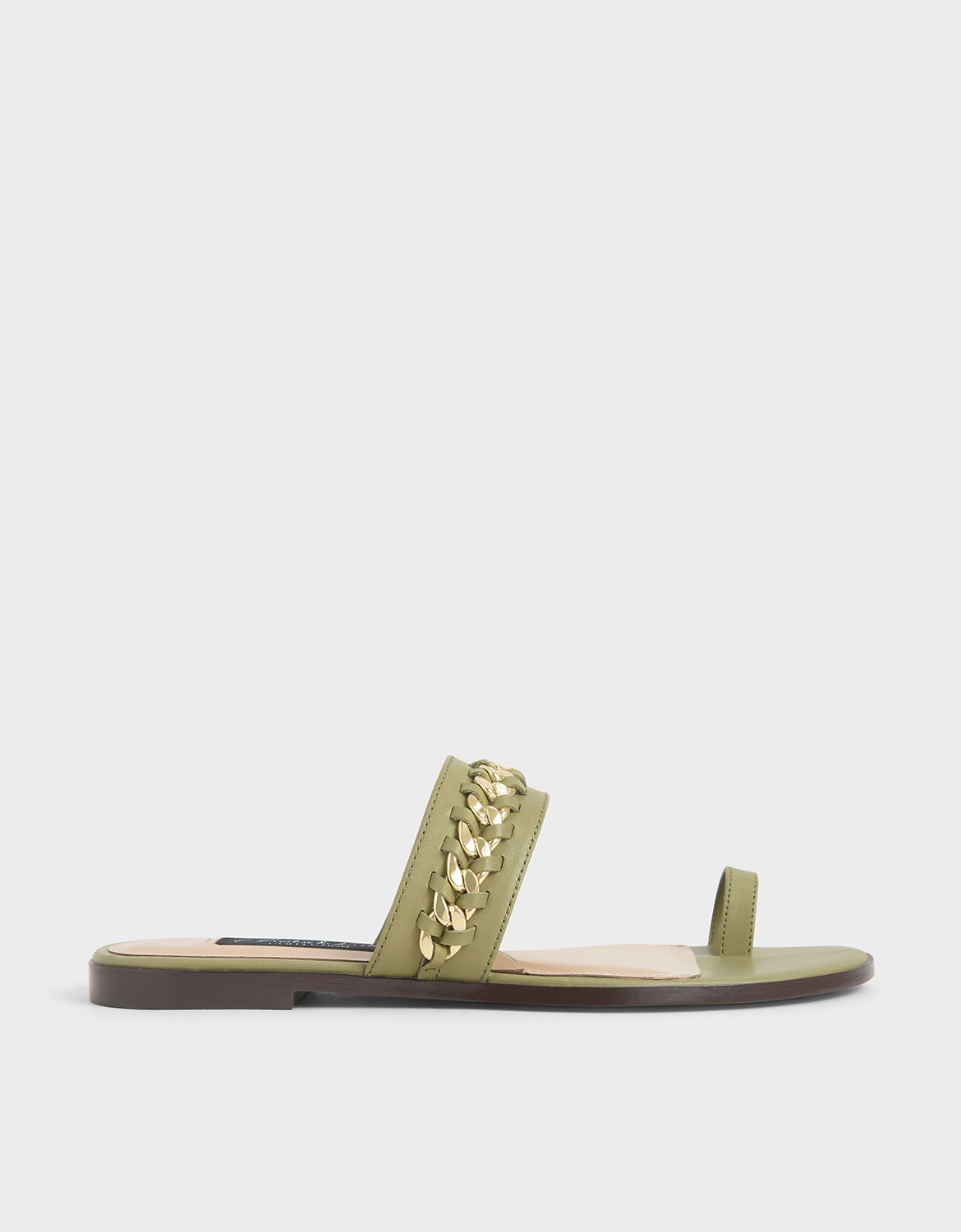 

Leather Chain-Link Toe Loop Sandals, Military green