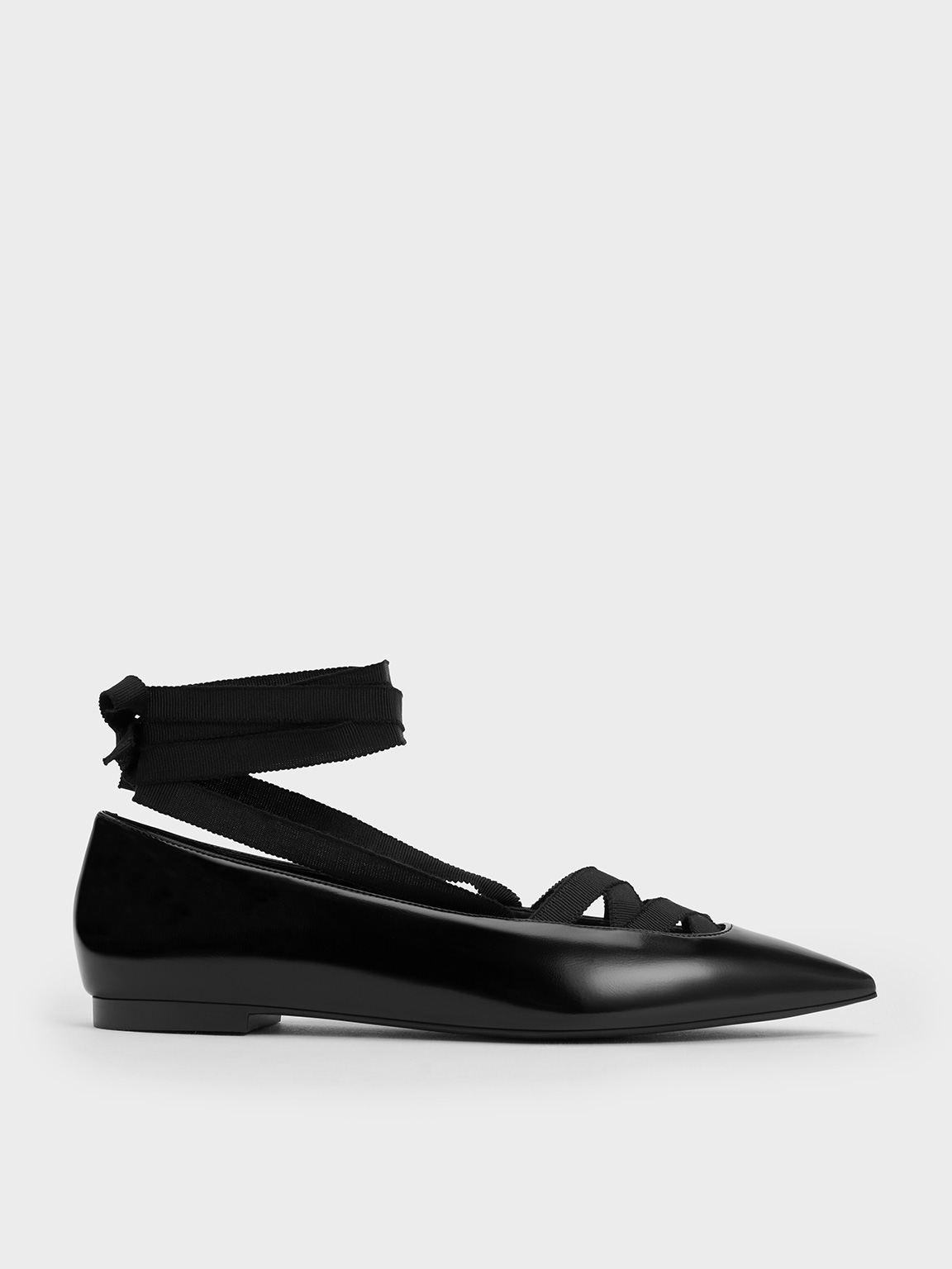 Charles & Keith - Pointed-Toe Tie-Around Ballet Flats