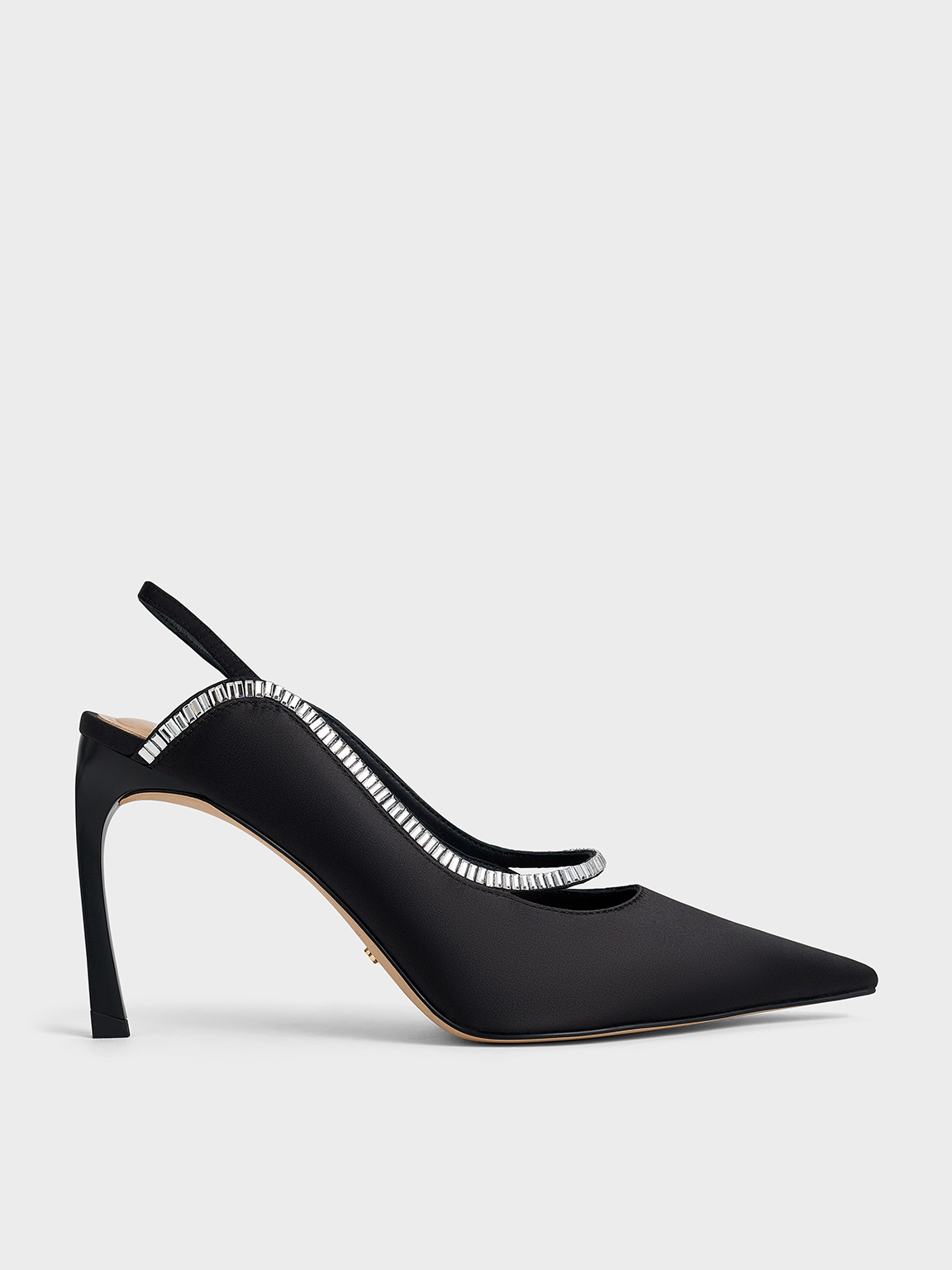 Charles & Keith - Recycled Polyester Crystal-Embellished Pointed-Toe Slingback Pumps