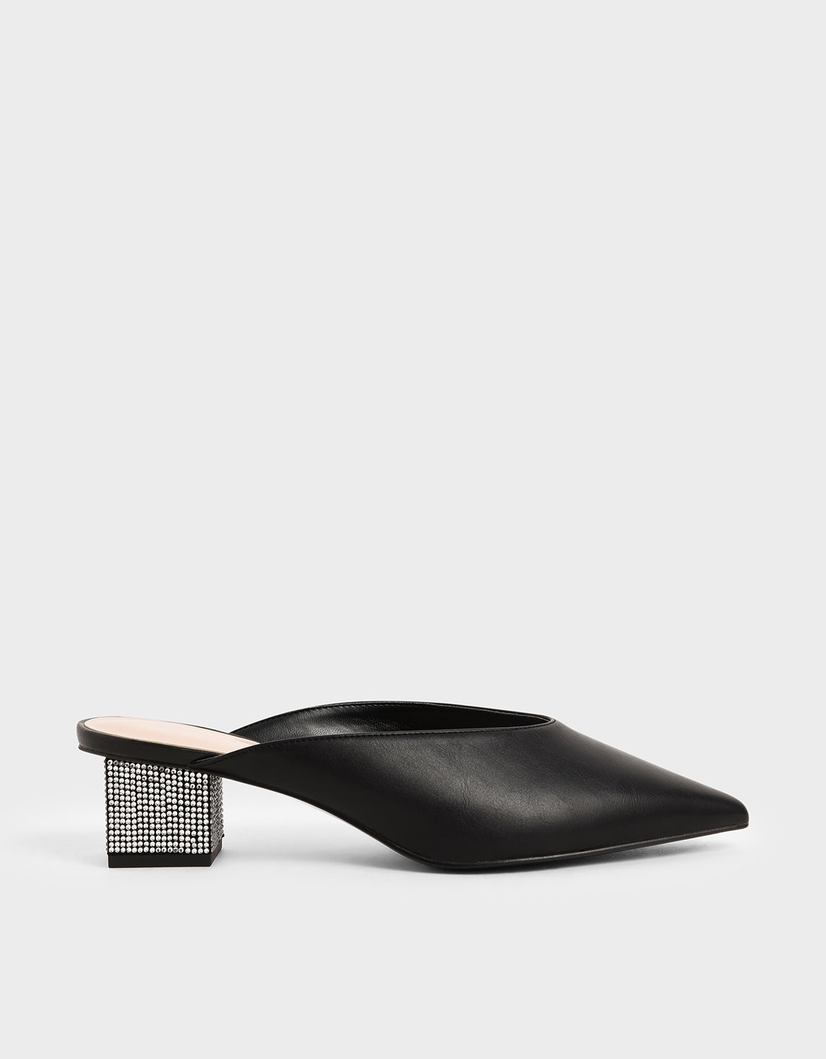 

Embellished Block Heel Mules, Black