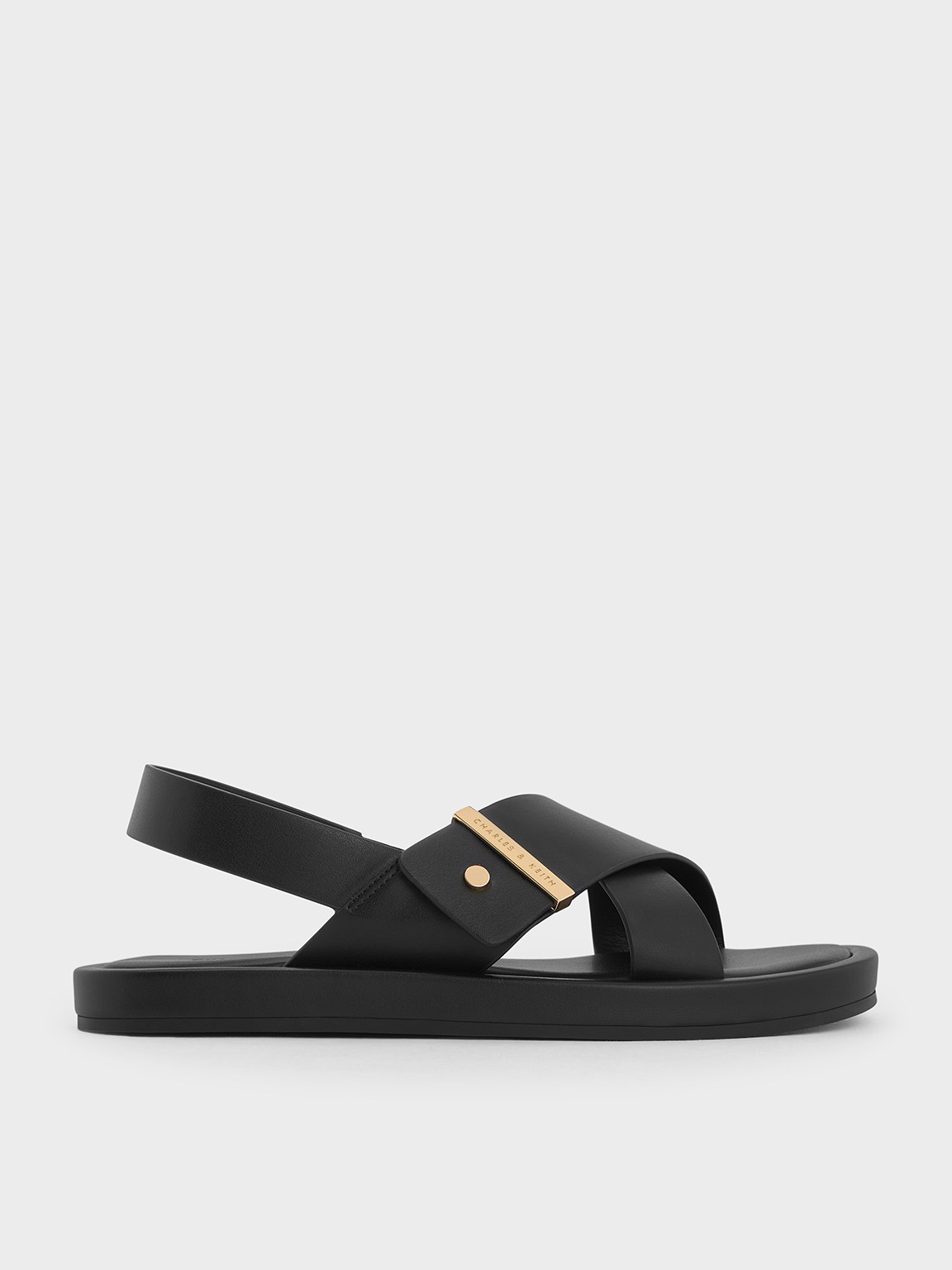 Black Crossover-Strap Slingback Sandals - CHARLES & KEITH UK