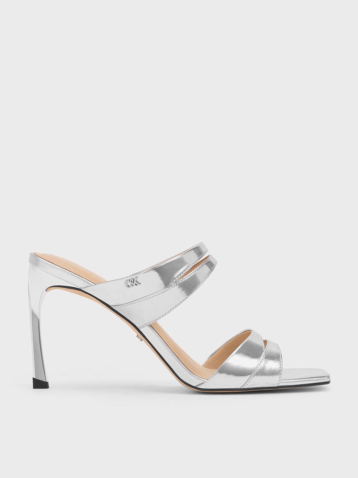 Charles & Keith - Metallic Leather Double-Strap Heeled Mules