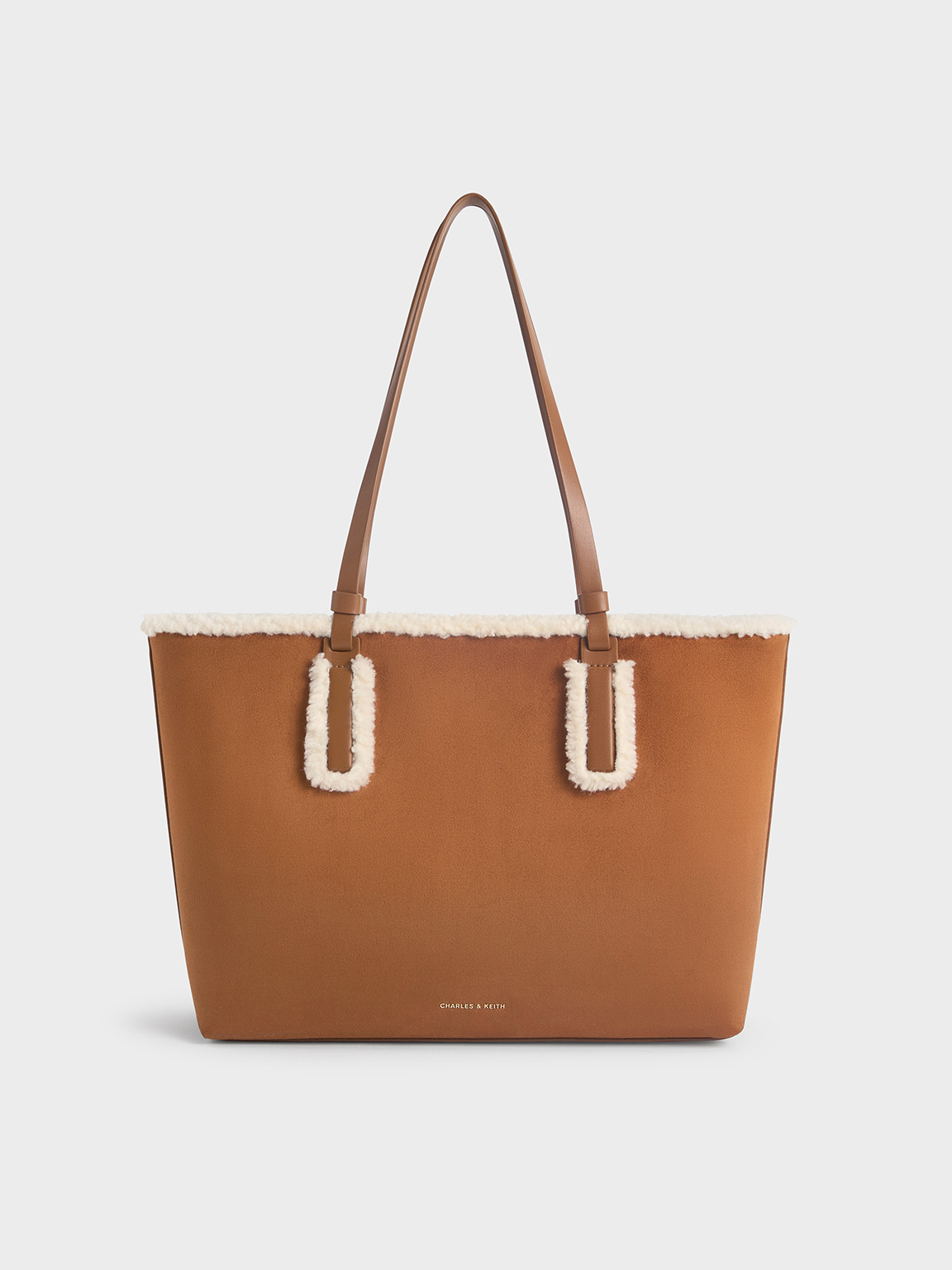 Charles & Keith - Noelle Faux Suede Fur-Trim Tote Bag