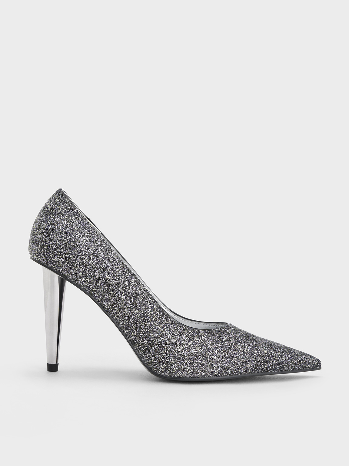 Charles & Keith - Glittered Cone-Heel Pointed-Toe Pumps