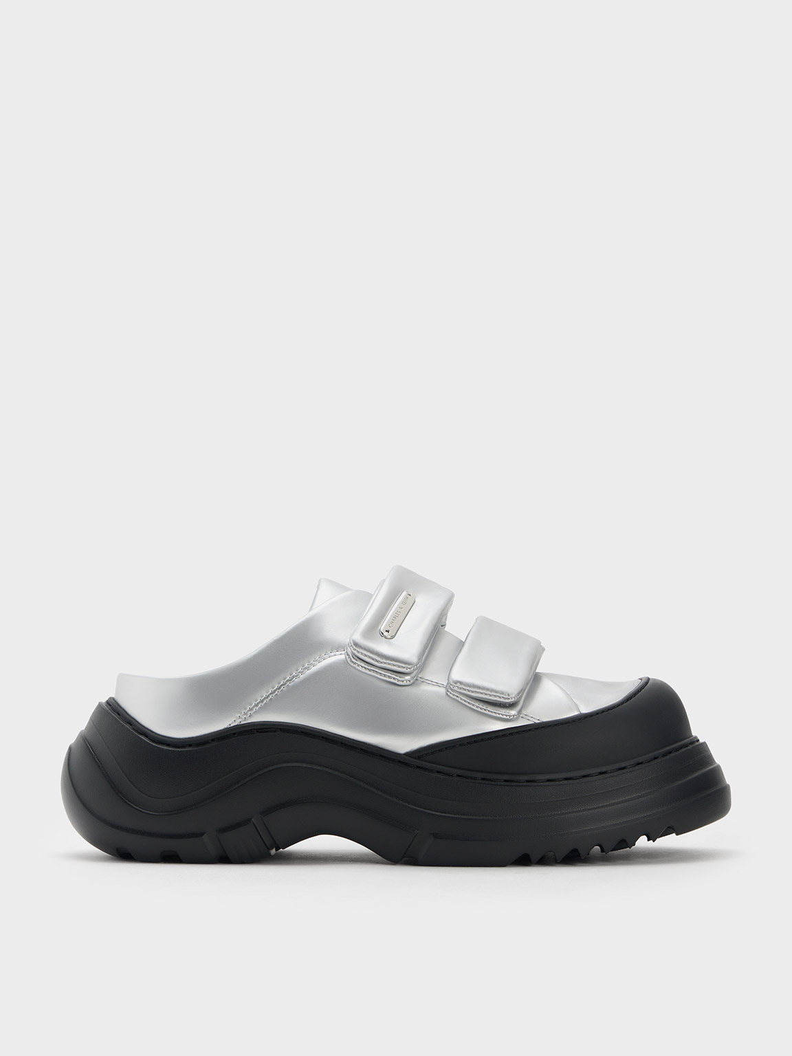 Charles & Keith - Nylon Metallic Padded Double-Strap Slip-On Sneakers