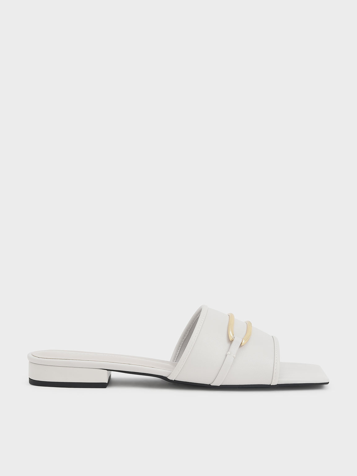 

Metallic Accent Square-Toe Slide Sandals