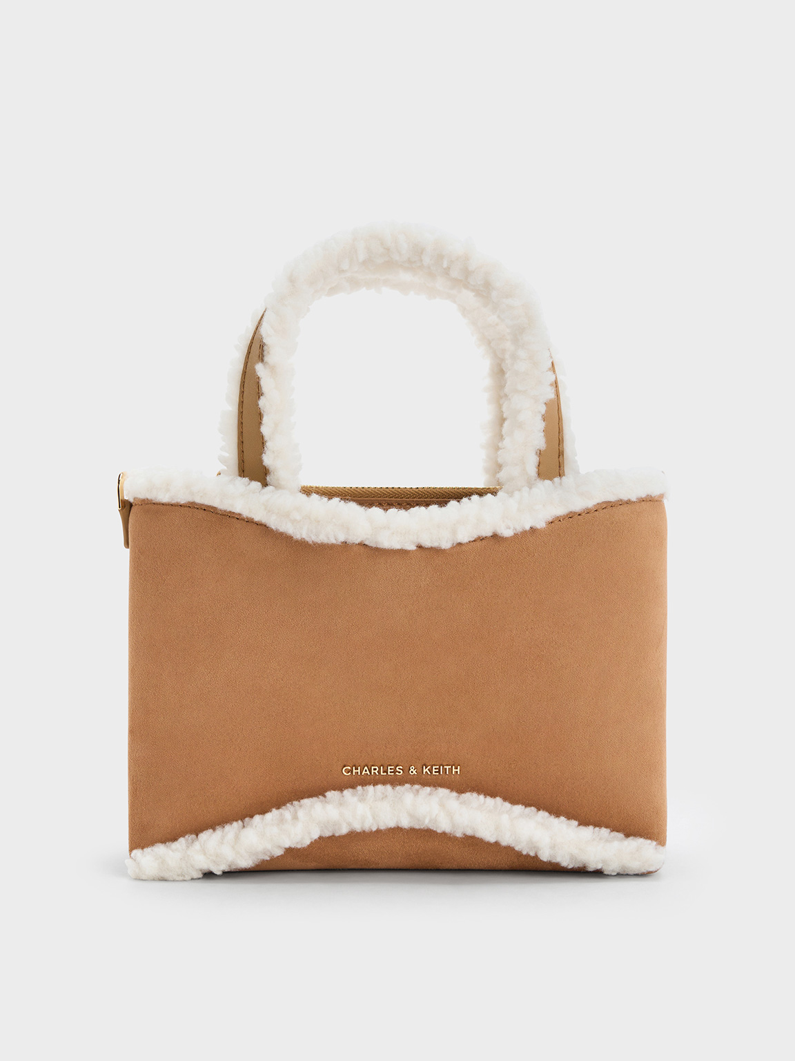 Charles & Keith - Mini Sybill Faux Suede Fur-Trim Tote Bag