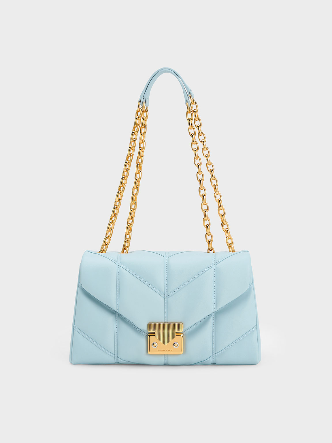 Charles & Keith Eudora Chevron Trapeze Bag In Blue