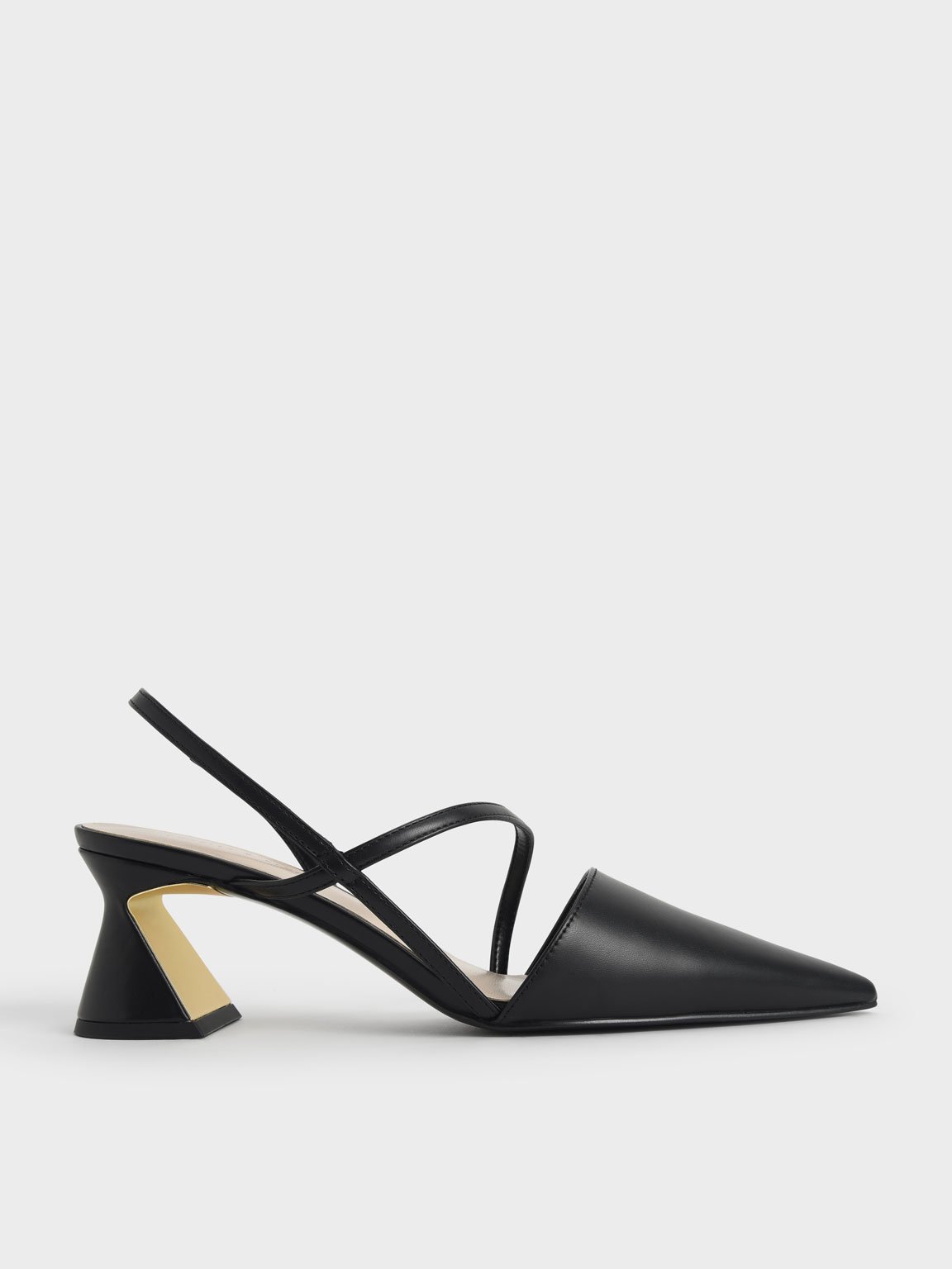 

Asymmetric Strap Geometric Heel Pumps