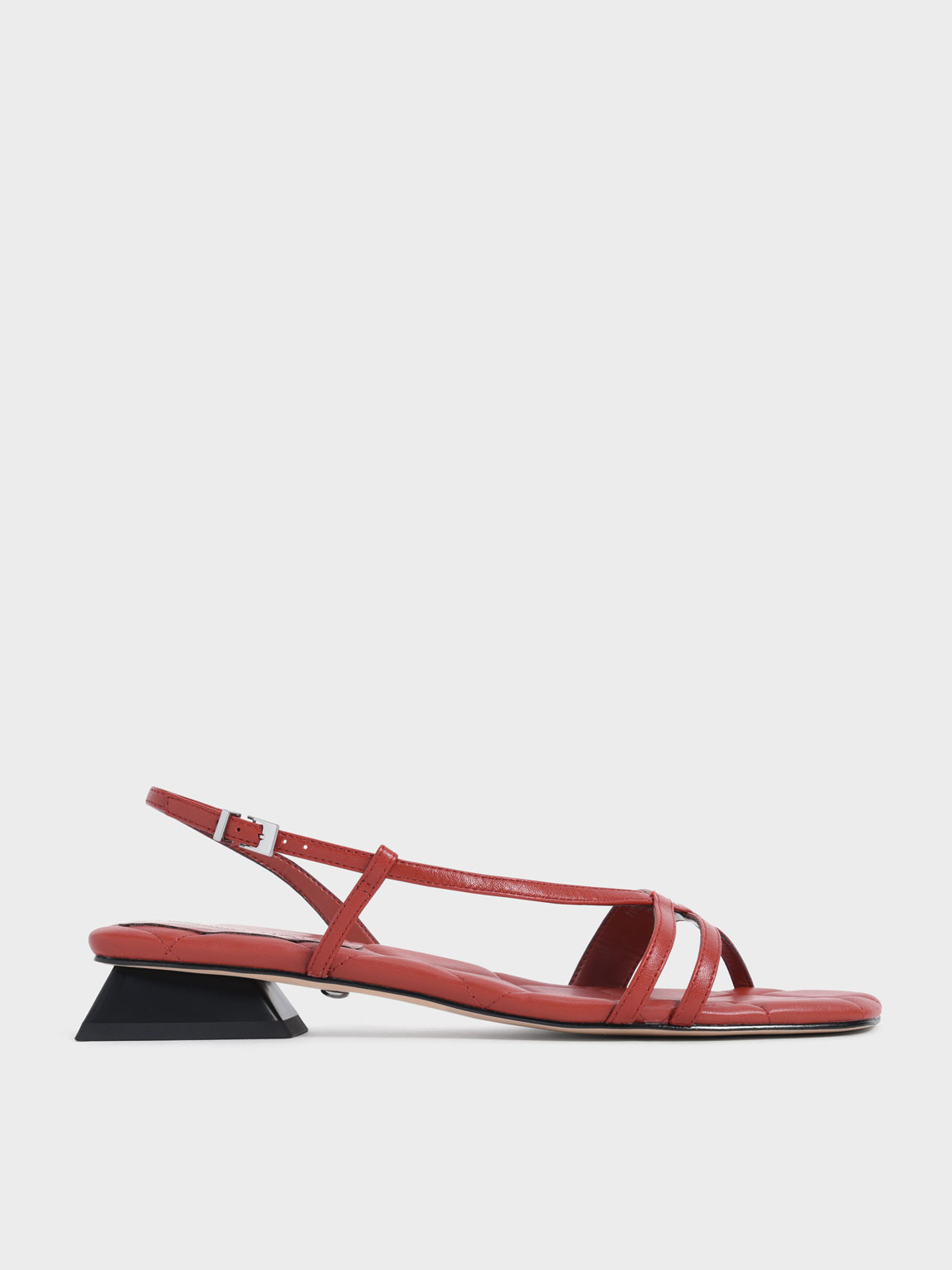 

Leather Trapeze Heel Slingback Sandals, Brick