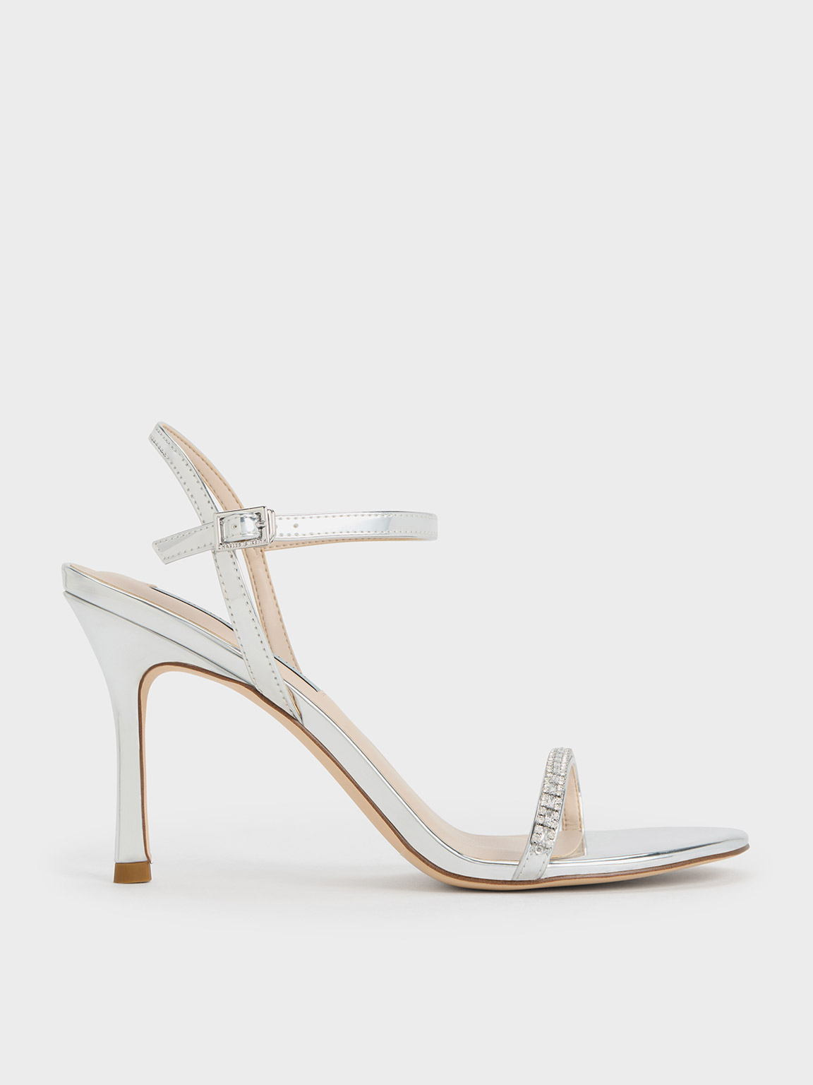 Charles & Keith - Ambrosia Metallic Gem-Embellished Ankle-Strap Pumps