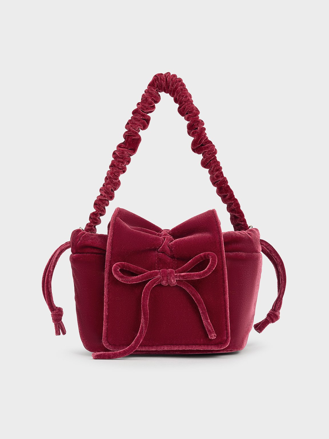 Charles & Keith - Velvet Bow Ruched Top Handle Bag