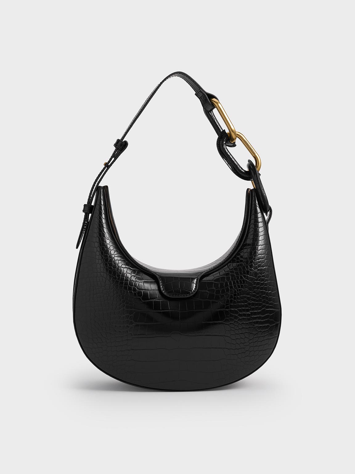 Charles & Keith - Kora Croc-Effect Metallic-Accent Moon Bag