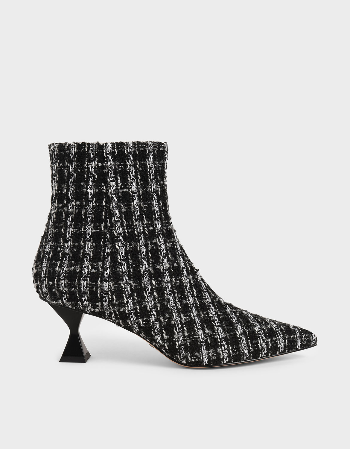 

Tweed Sculptural Heel Ankle Boots, Multi