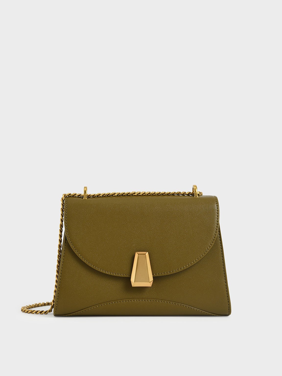 

Metallic Push-Lock Trapeze Shoulder Bag, Olive