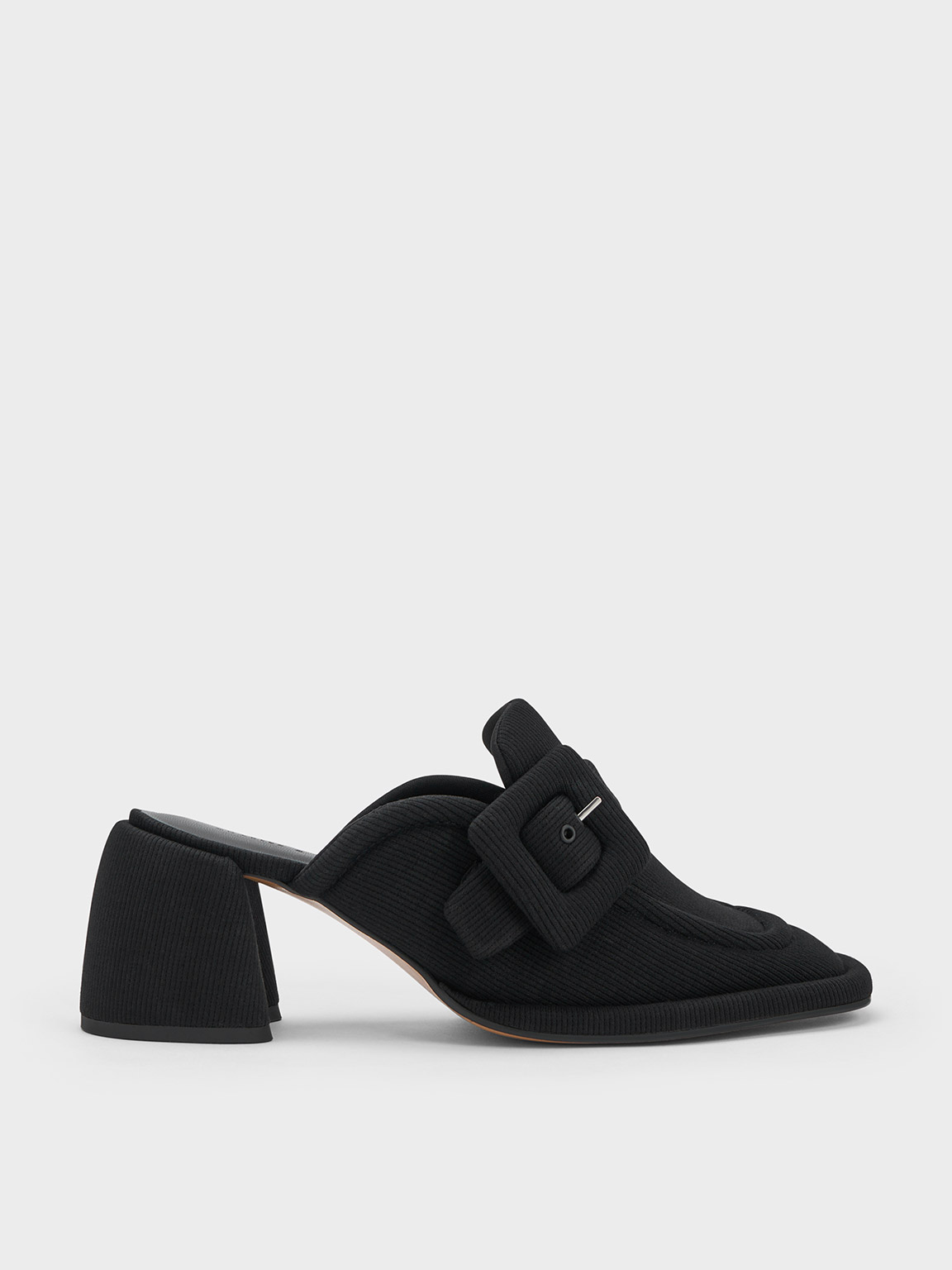 Charles & Keith Woven Buckled Loafer Mules In Black