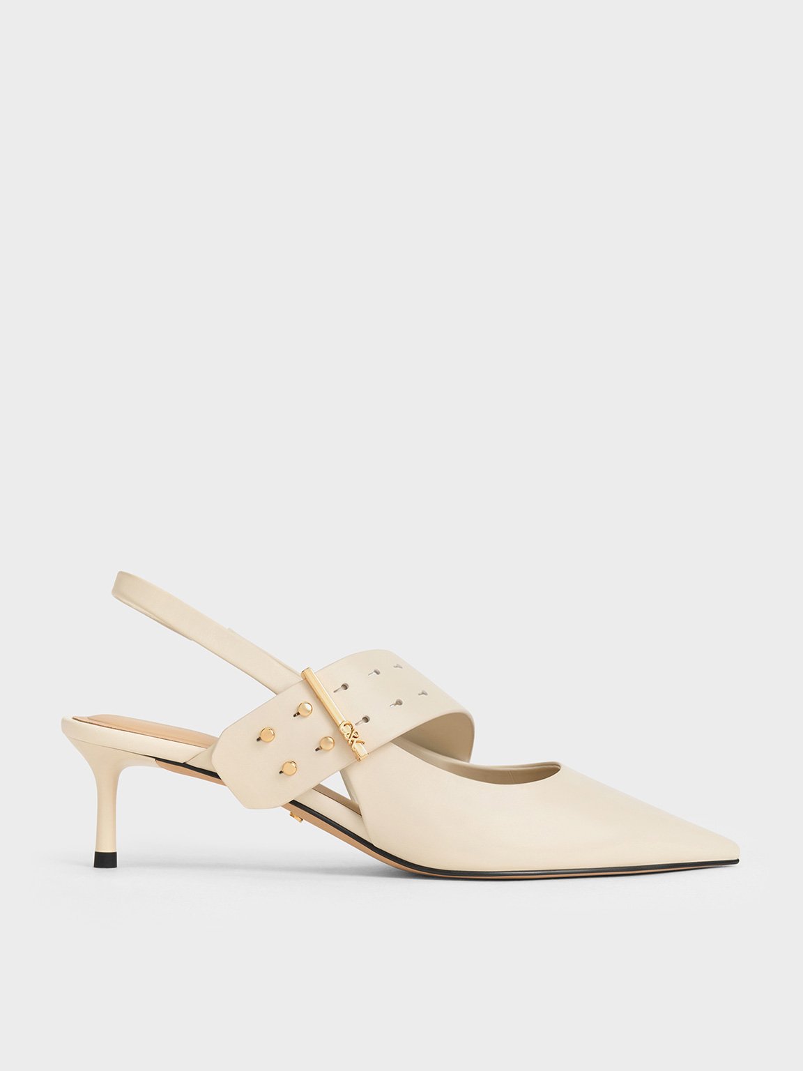 Charles & Keith - Leather Asymmetric-Strap Slingback Mary Jane Pumps