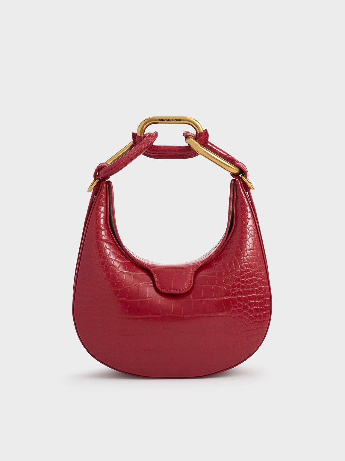 Charles & Keith - Mini Kora Croc-Effect Chain-Link Moon Bag