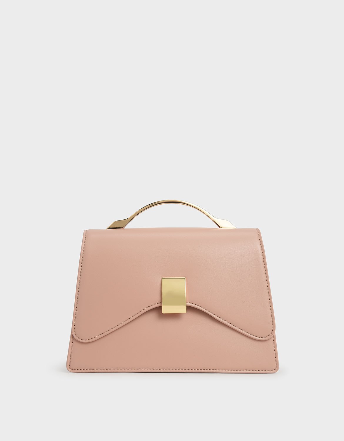 

Metallic Top Handle Push-Lock Bag, Nude